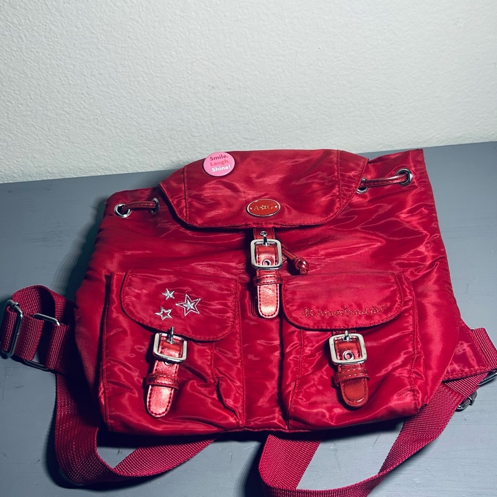 American Girl Red Nylon Backpack with Star Accent and Front Buckles